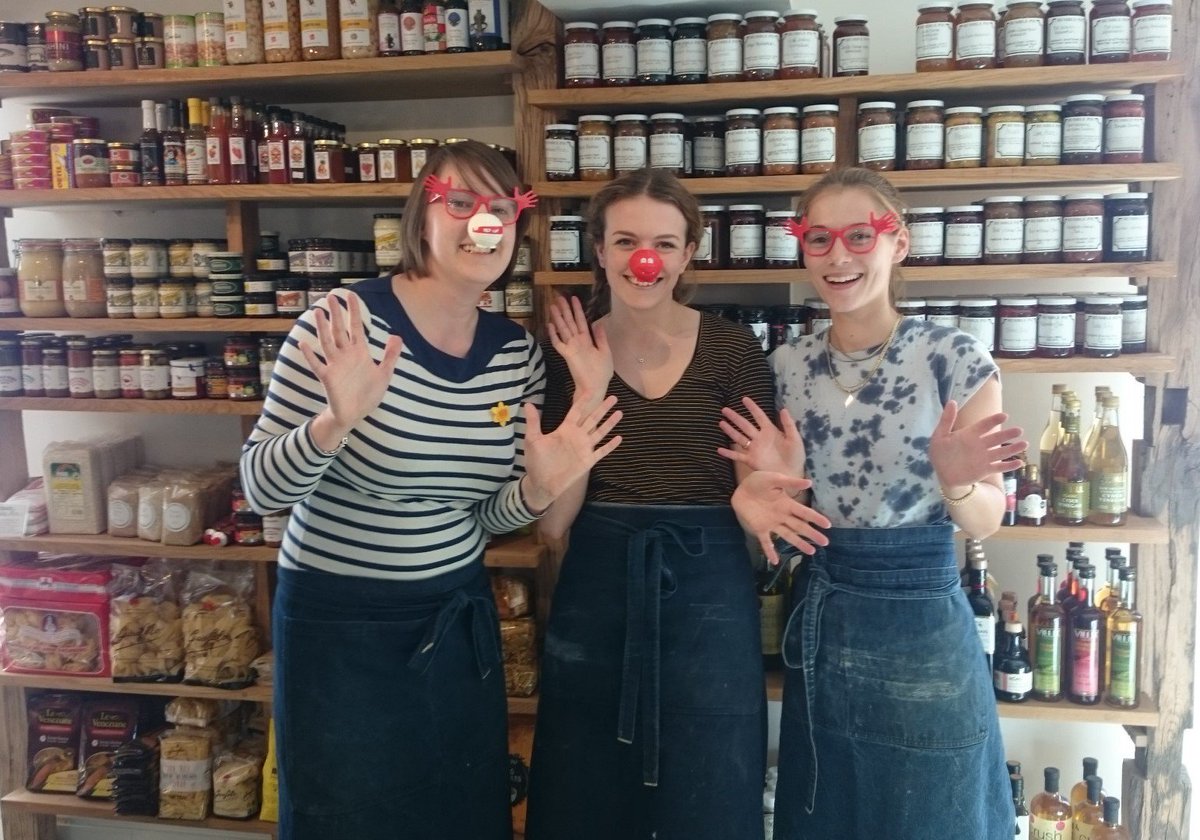 Sam, Hope and Jess getting in the spirit!! #RedNoseDay #comicrelief