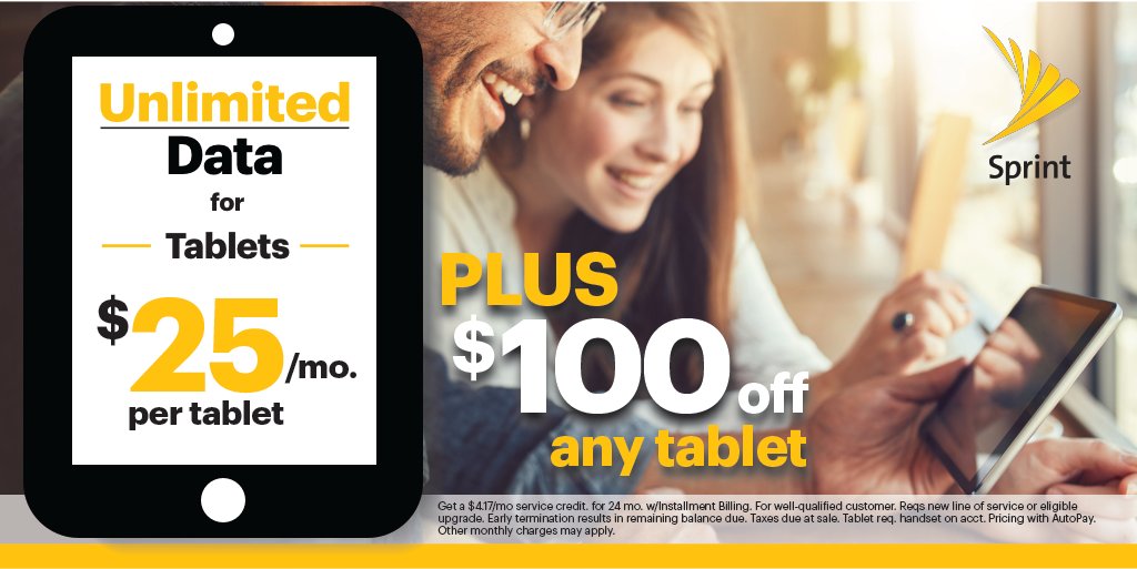 Starting TODAY, get the NEW <a href="/Apple/">Apple</a> #iPad at @Sprint and save $100 plus get #Unlimited data for $25/mo❗ sprint.co/2mP4HQU