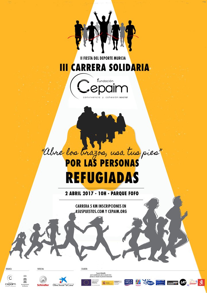 FundacionCepaim's tweet photo. III Carrera Solidaria por las personas refugiadas en #Murcia. El 2 de abril, a las 10 de la mañana. https://t.co/E9fsHlfM9p https://t.co/0xo4ZkgesT