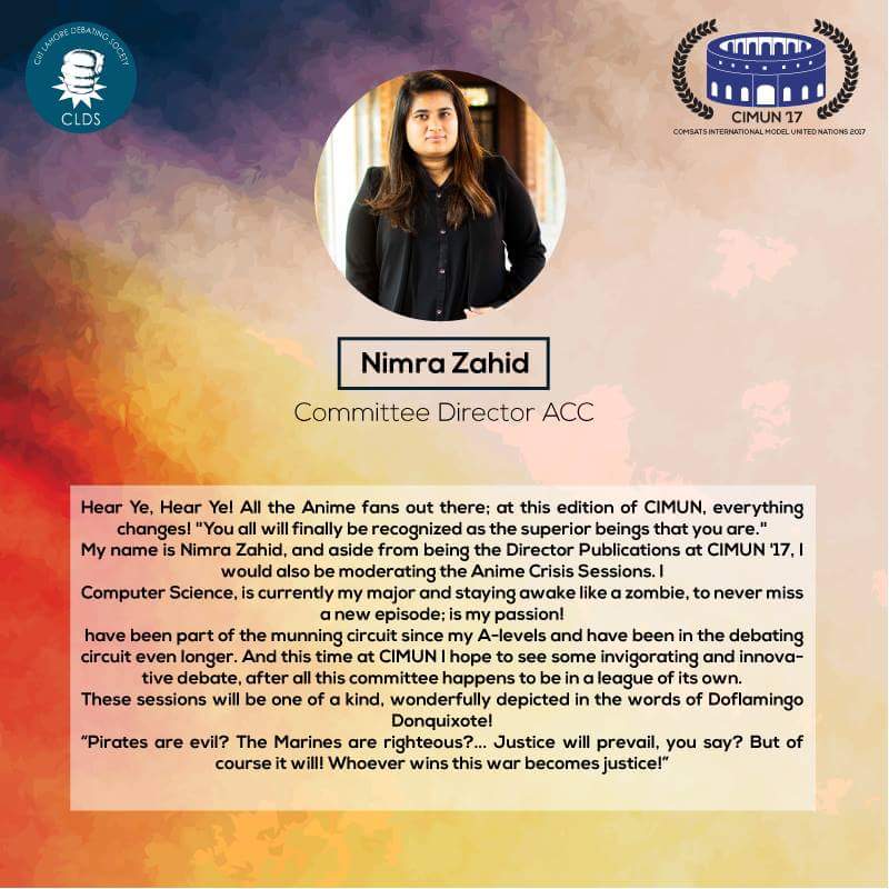 CIMUN_17's tweet photo. Introducing the proficient Committee Directors of ACC,
Shayan Zafar &amp; Nimra Zahid

#CIMUN17 #PrudencePersonified https://t.co/wMCM9YS6Yv
