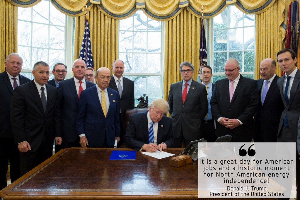 Today, I was pleased to announce the official approval of the presidential permit for the #KeystonePipeline. A great day for American jobs!