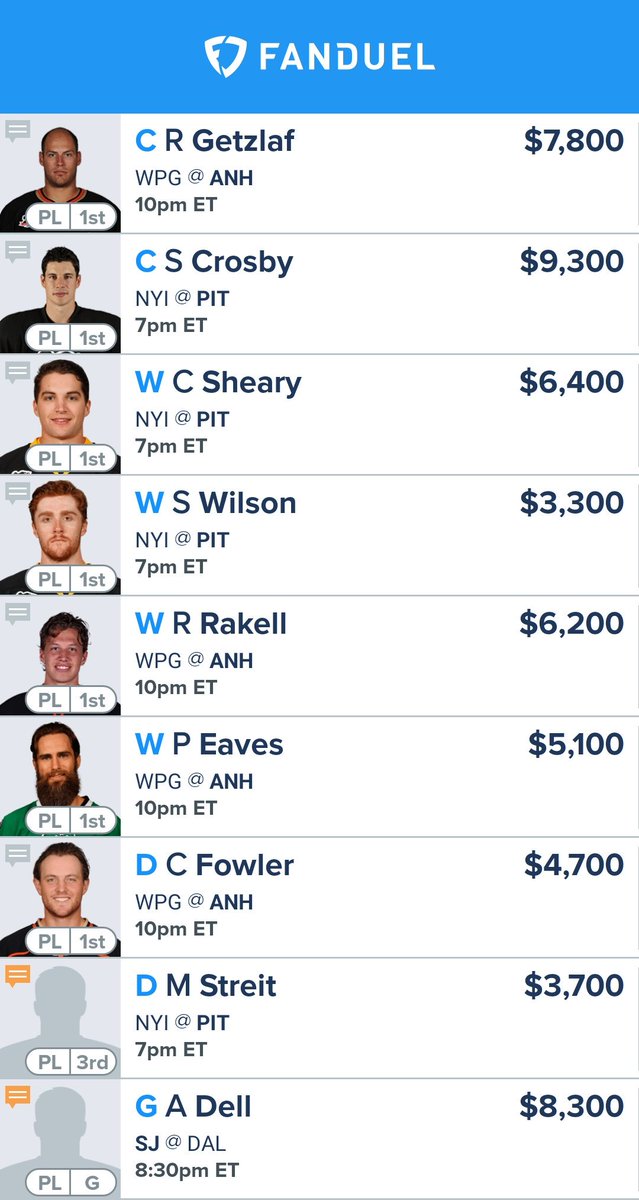 thecuzpicks's tweet photo. Cortd's #TGIFriday #fanduel #nba #nhl #fantasyhockey #RedNoseDay #NHLDucks #crosbysucks #DEMONster #GETSOME #puckthunder #dailyhoops #cashin https://t.co/86pTSsJCTV