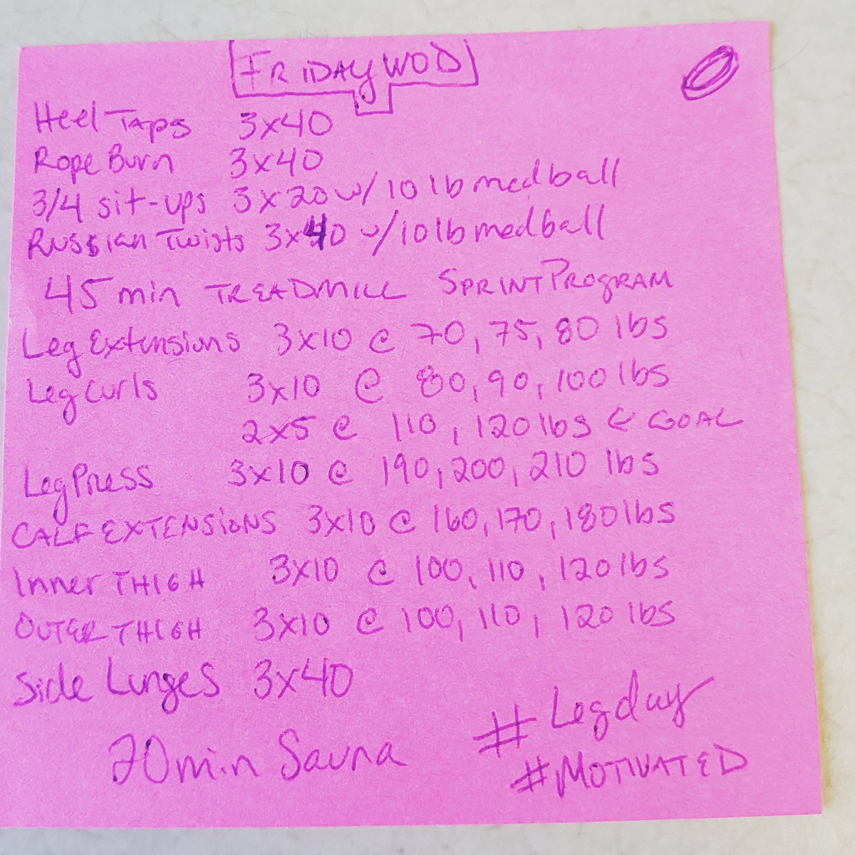 AMTB80's tweet photo. Let's go! Friday Leg Day!
#postitnoteworkout #progressnotperfection #fitness #gymtime #wod #fitspo #tattoosandcurves https://t.co/pmZV7VGSMg
