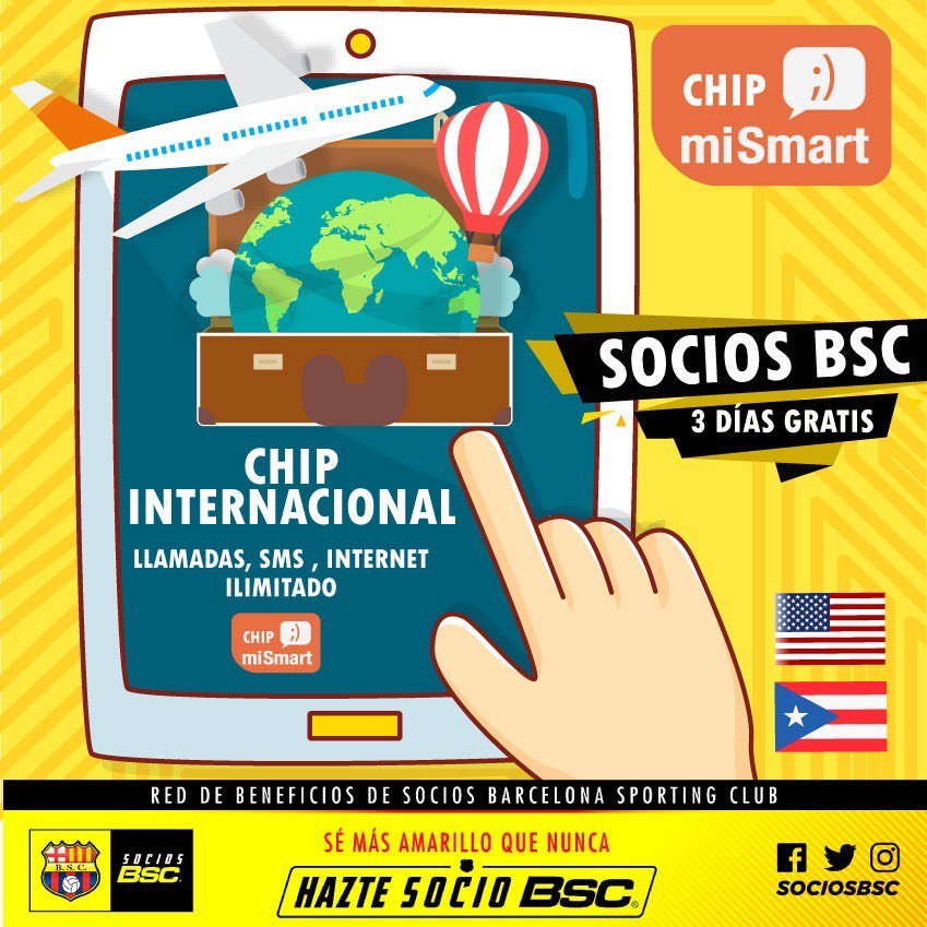 sociosbsc's tweet photo. Aprovecha tus vacaciones en EEUU con tu chip #miSmart || Parte de la Red de Beneficios de #SociosBSC https://t.co/Ni8C3WpliR