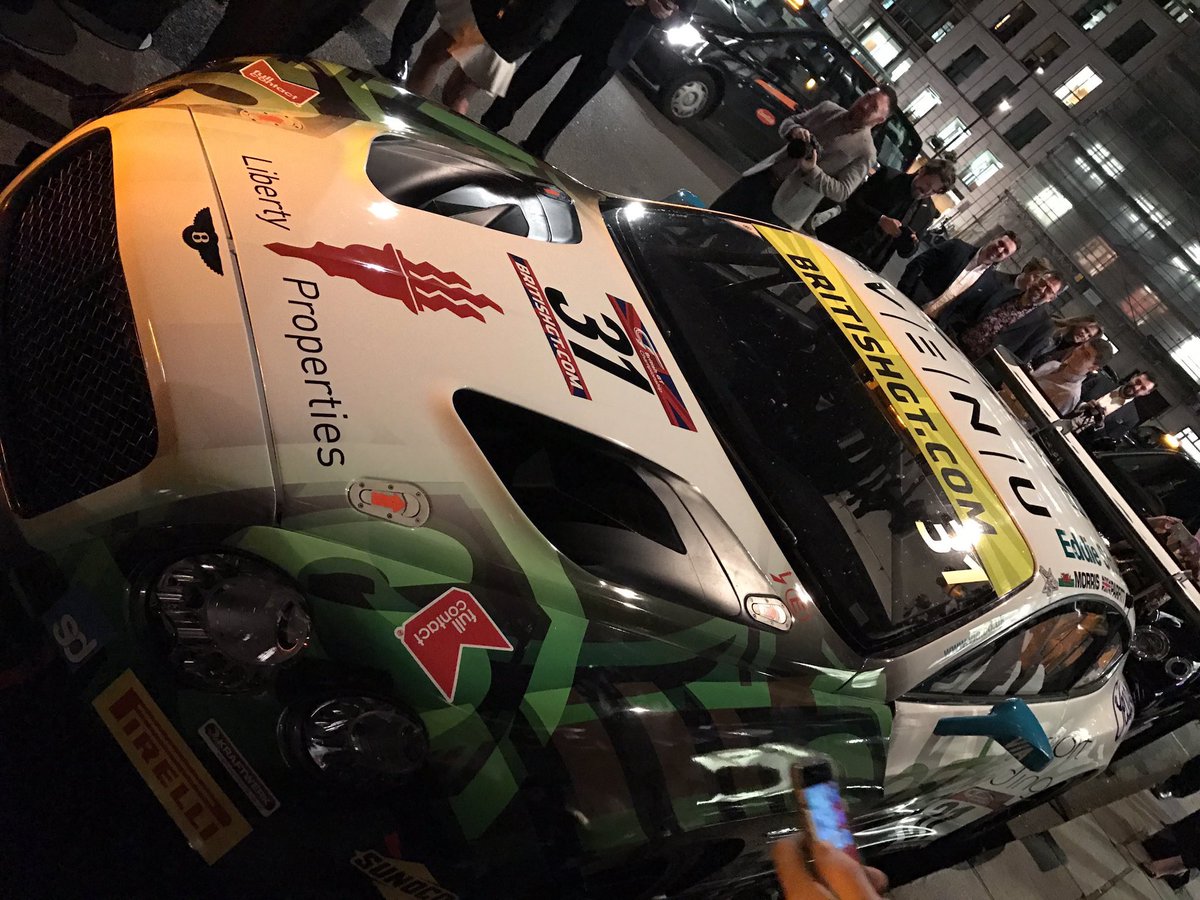 RickParfittJnr's tweet photo. Here she is! My 2017 @teamparkeracing @BritishGT race car! Thank you to all who came to our launch at @MortonsClub #London #CarLaunch https://t.co/4nYYndE7Mf