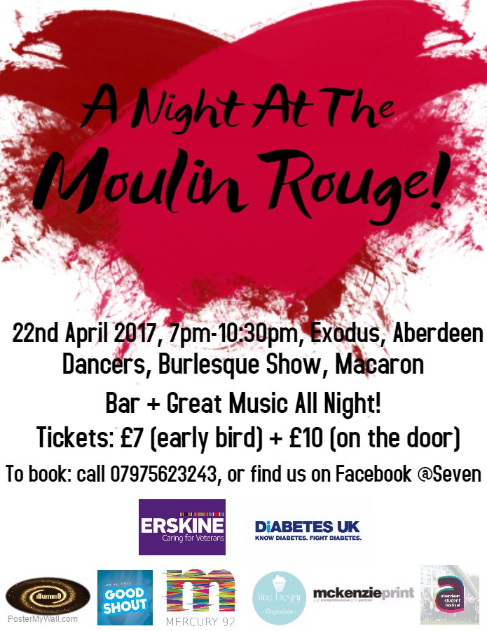 Saturday 22nd April from 7pm to 10:30pm, Exodus and Seven will play host to A Night at the Moulin Rouge!
TICKETS £7!
facebook.com/events/6343711…