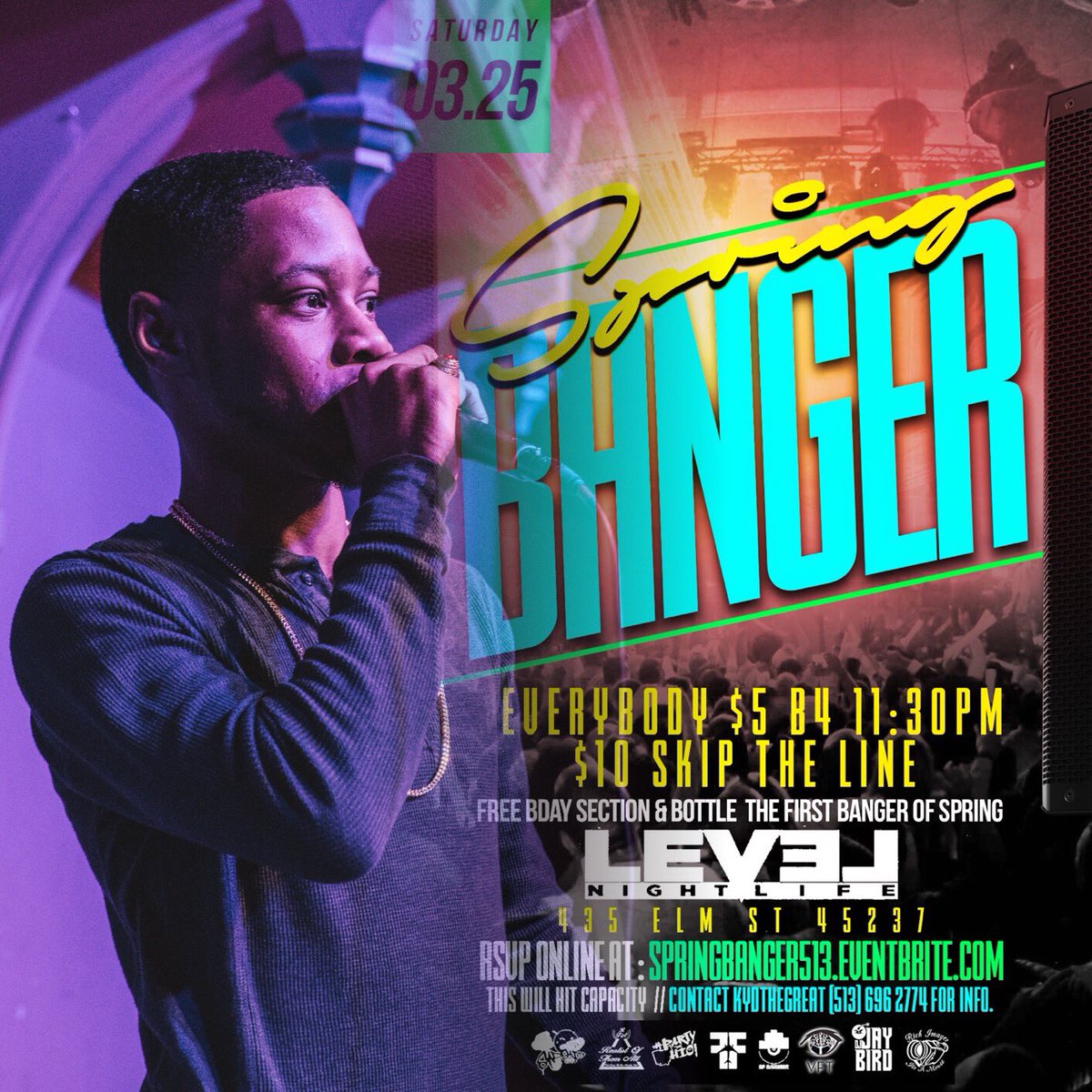 DJBangerz_'s tweet photo. #LevelNightLife Saturday
#SpringBANGER
Music by @JaybirdOfficial & @DJBangerz_
$5 Regular Line
$10 Skip The Line
Cincinnati| N.Ky| Dayton https://t.co/y9BDbtH2nE
