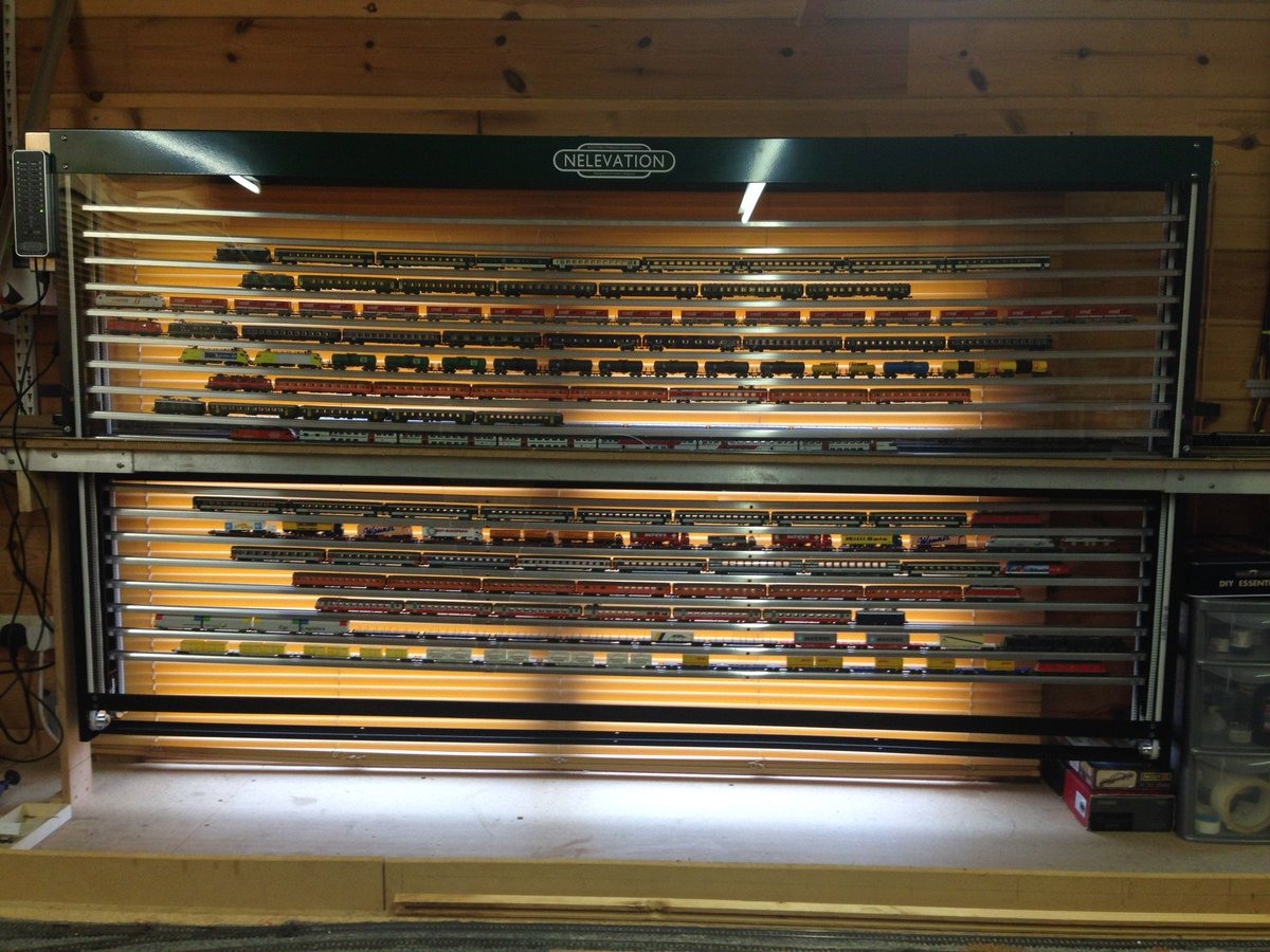 Nelevation's tweet image. A customer's #Ngauge Nelevator, fully stacked and ready to run. Come to Alexandra Palace this weekend to see our Nelevators for yourself!