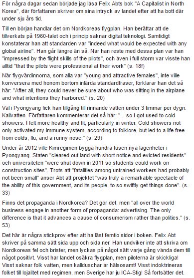 Läser en bok om Nordkorea. Kommenterar redan efter att ha läst ca 50 sidor. Ber om ursäkt för småstilt textmassa.