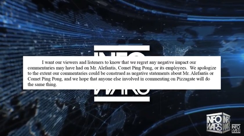 MattGertz's tweet photo. Alex Jones just apologized for his #pizzagate coverage, claiming he was deceived by "third party accounts" &amp; the MSM https://t.co/P70cftWZWv https://t.co/DRlSDDzAkl