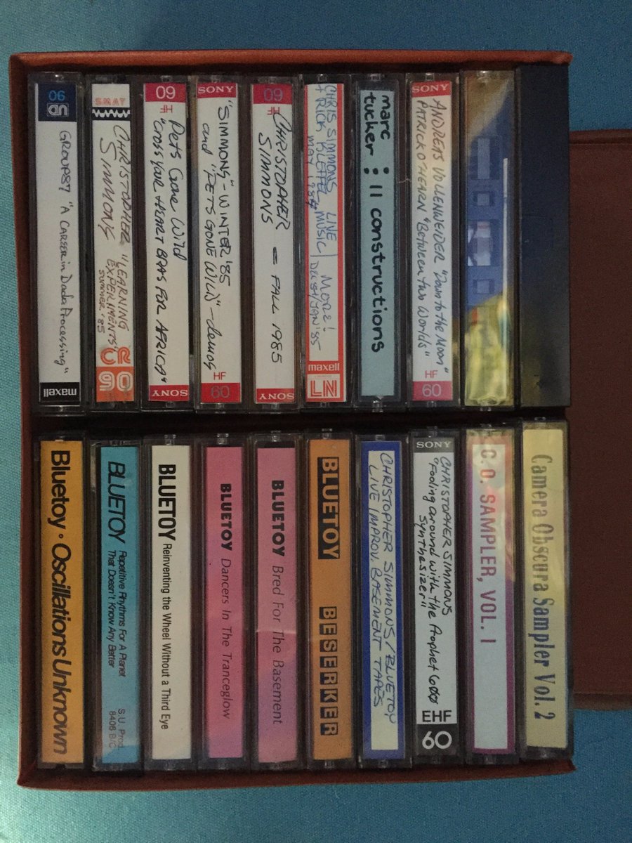 tophersimmons's tweet photo. just  found cache of my old 1980s music cassettes from band stuff and my #electronica stuff released as #bluetoy ... awww.. time to digitize https://t.co/BTjWhH5mDR