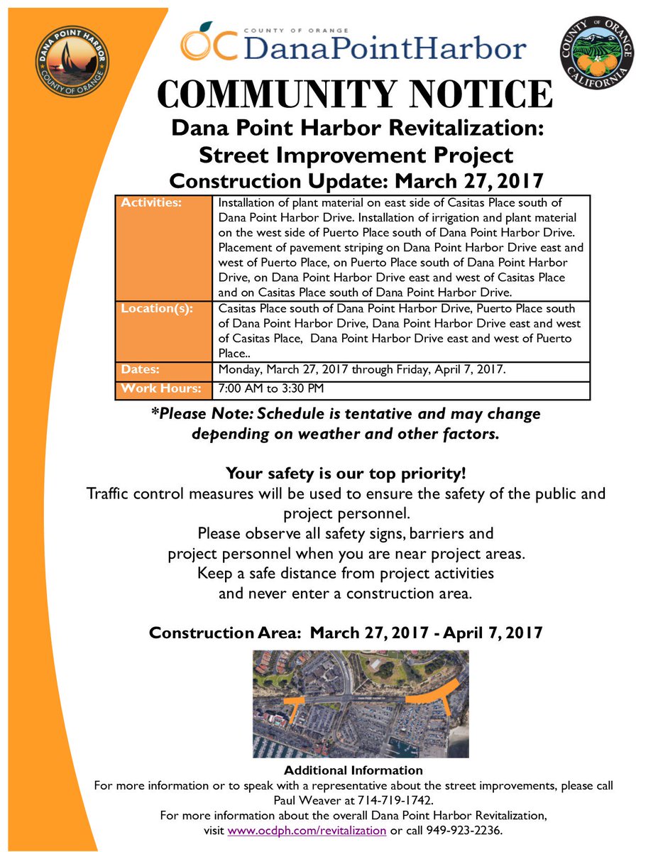 OCDPH's tweet photo. Community Notice - Dana Point Harbor Street Improvement Project Update https://t.co/SJCBgBXkXq