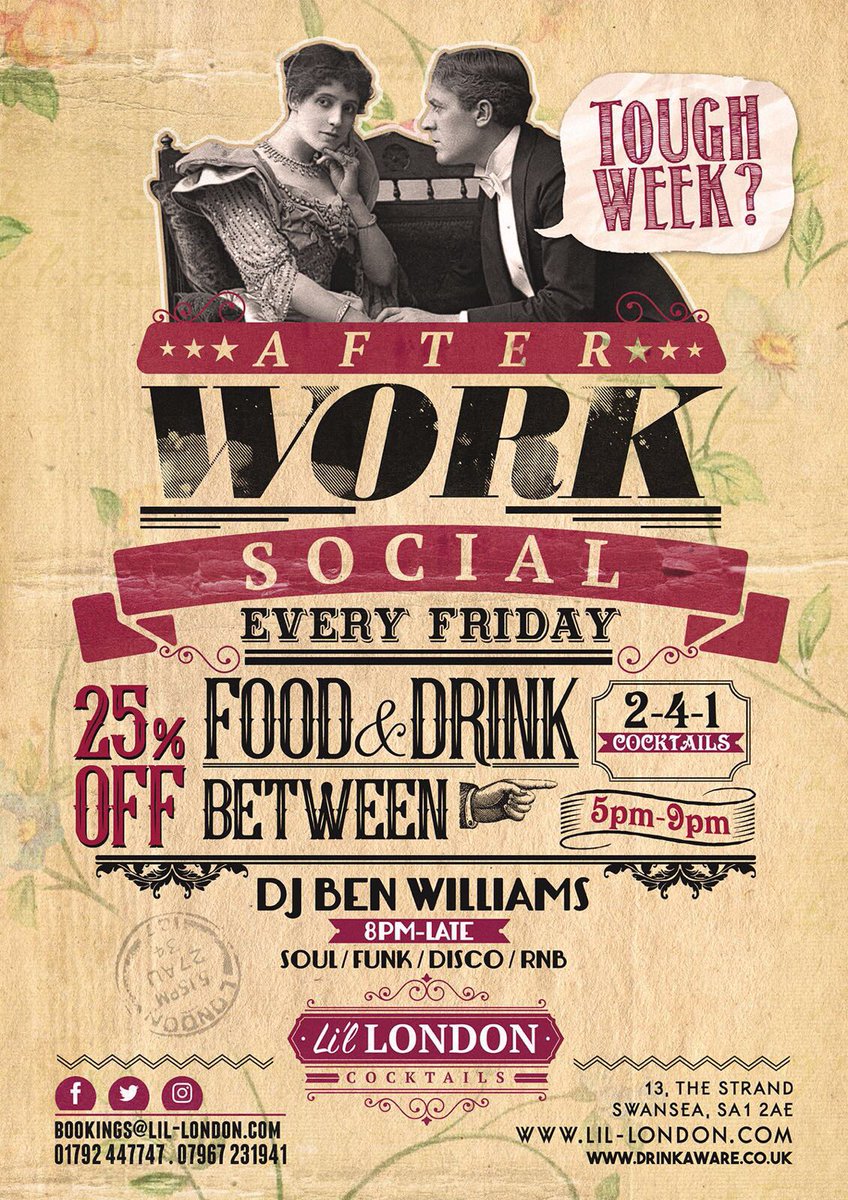 Tonight @ Lil London! 2-4-1 Cocktails &amp; 25% off till 9pm 🙌🏽 
@BenwilliamsDJ on the decks 🎧 #LilLondon #Friday #FridayFeeling #Toughweek