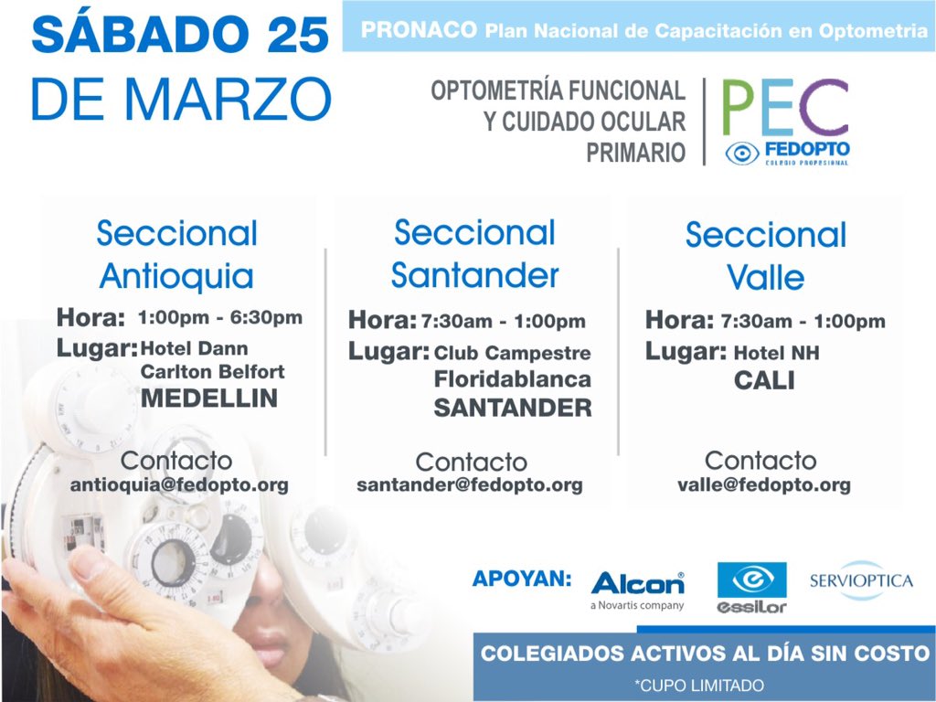 FedoptoOficial's tweet photo. Mañana el #PEC "Optometría Funcional y Cuidado Ocular Primario", estará en tu ciudad, ¡te esperamos! #ColFedopto https://t.co/me7Poc8Y12