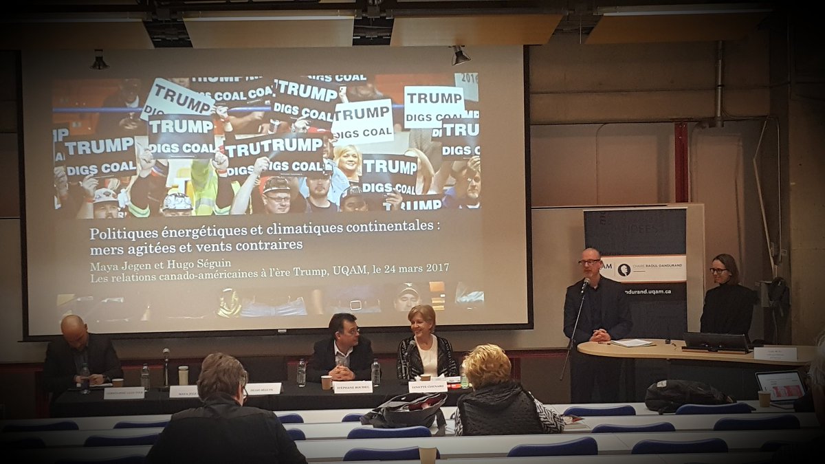 RDandurand's tweet photo. Présentation conjointe Maya Jegen @UQAM & Hugo Seguin @USherbrooke sur politiques énergétiques et climatiques continentales. #PolCanUS https://t.co/JI9OdWo9qp