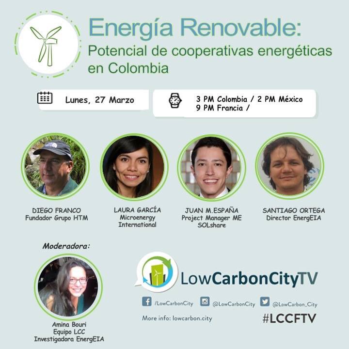 LowCarbon_City's tweet photo. Acompáñanos el próximo lunes 3pm en #LCCFTV para conversar sobre potencial de cooperativas energéticas en Colombia. https://t.co/yJbkLxOTyU
