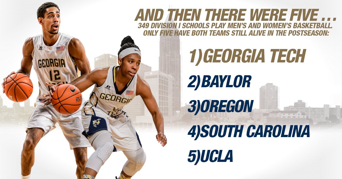 GTAthletics's tweet photo. And then there were FIVE…

@GTMBB and @GTWBB still alive in postseason play! #TogetherWeSwarm 🏀💪🐝 https://t.co/t9i3U37y2p