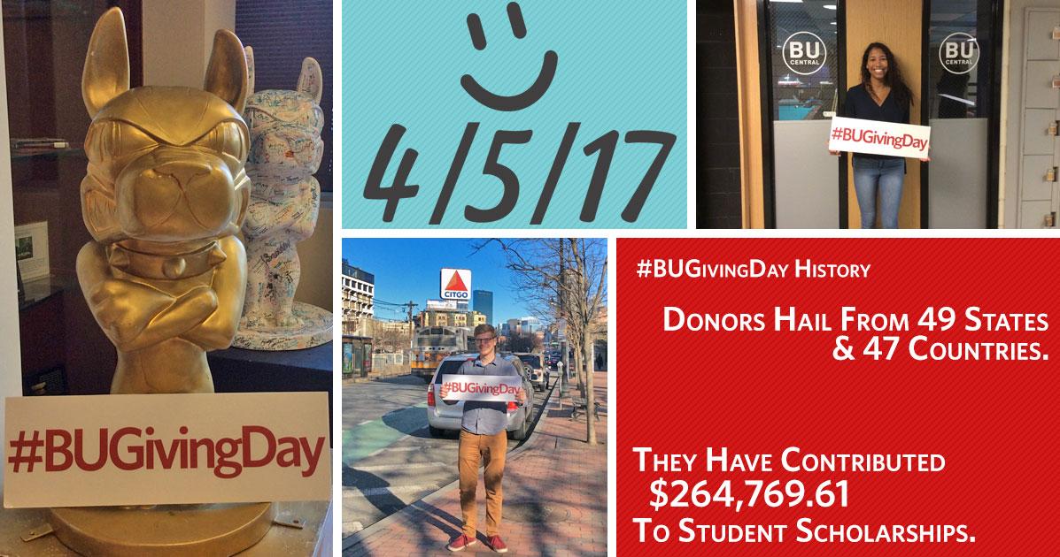 eiwhitehead's tweet photo. Donors from 49 States and 47 Countries have supported #BUGivingDay since 2014.  Will you join them on 4/5/17? - https://t.co/MUIRHuCpkY https://t.co/AYvpdKHtD8