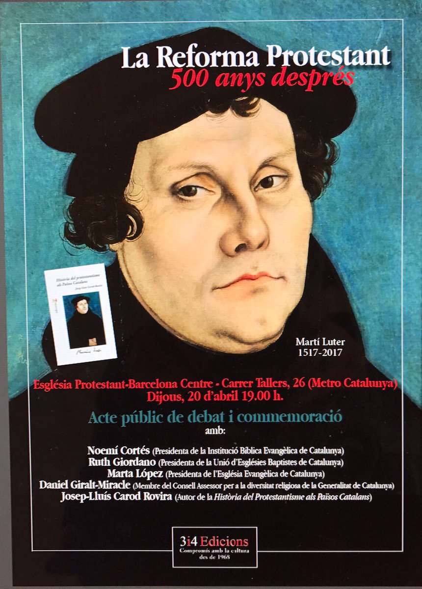 ProtestantPC's tweet image. 20 d&apos;abril, 19h, debat i commemoració a BCN:
LA REFORMA PROTESTANT, 500 ANYS DRSPRÉS.