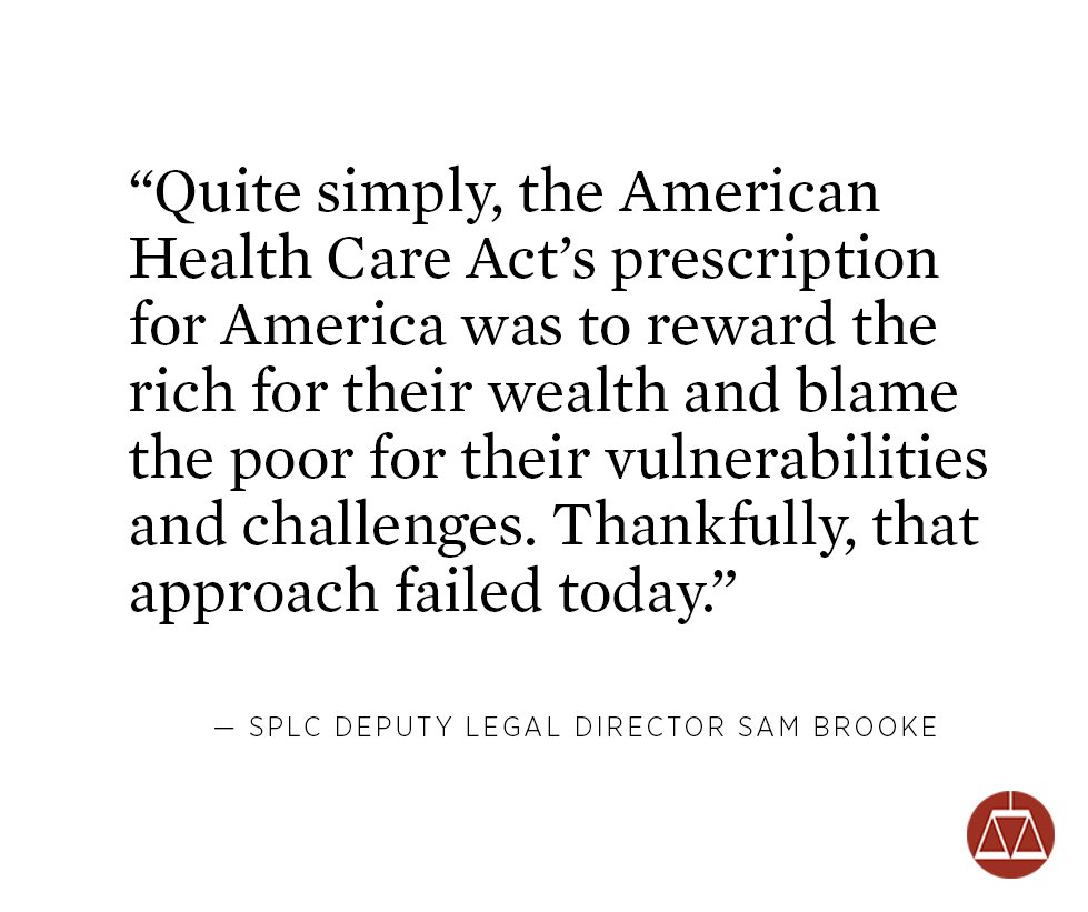 Today, Speaker Ryan pulled the #AHCA from a vote in the House. We consider that a victory for the American people. 
splcenter.org/news/2017/03/2…