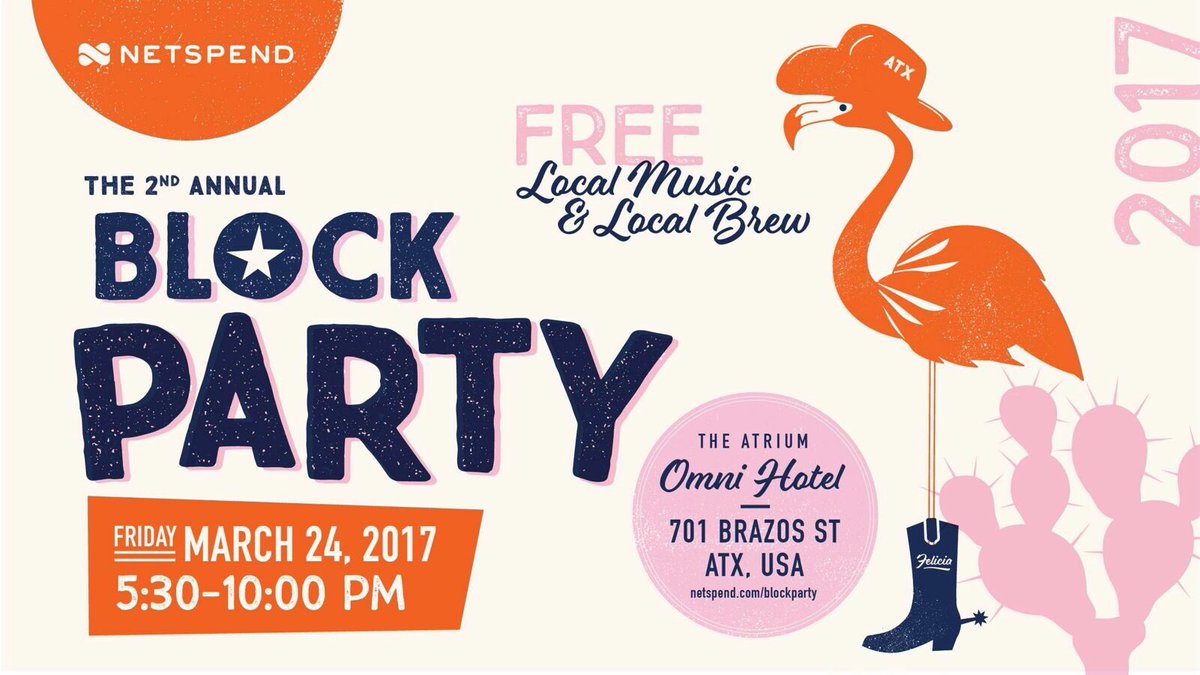 FREE beer &amp; local bands at the Omni Downtown (8th &amp; Brazos) starting at 5:30 today. Block party is hosted by <a href="/Netspend/">Netspend</a> &amp; is open to public!