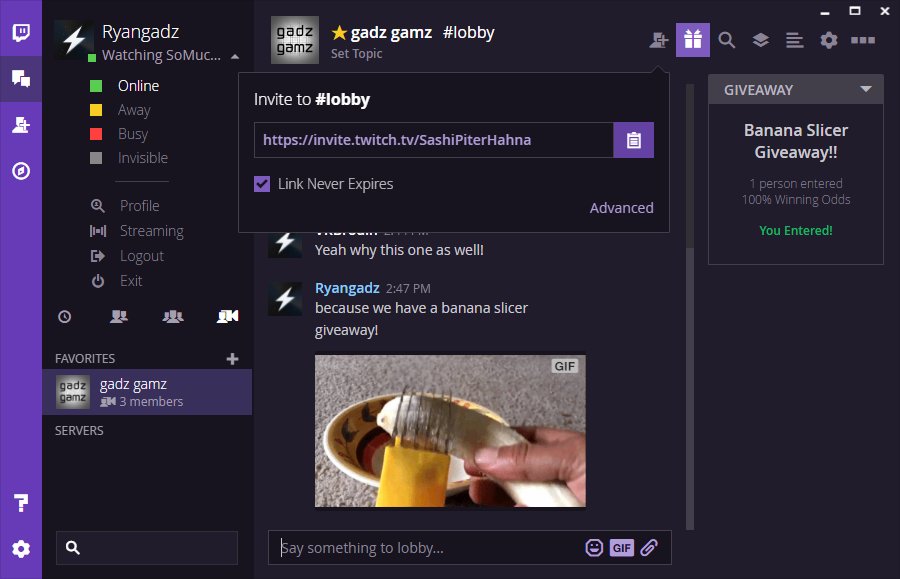 gadztech's tweet photo. giving this #twitchserver thing a try come join and get a chance to win a banana slicer #giveaway #gamedev #wtf https://t.co/ydXo5kIqJ0 https://t.co/CHxTUvCVJ3