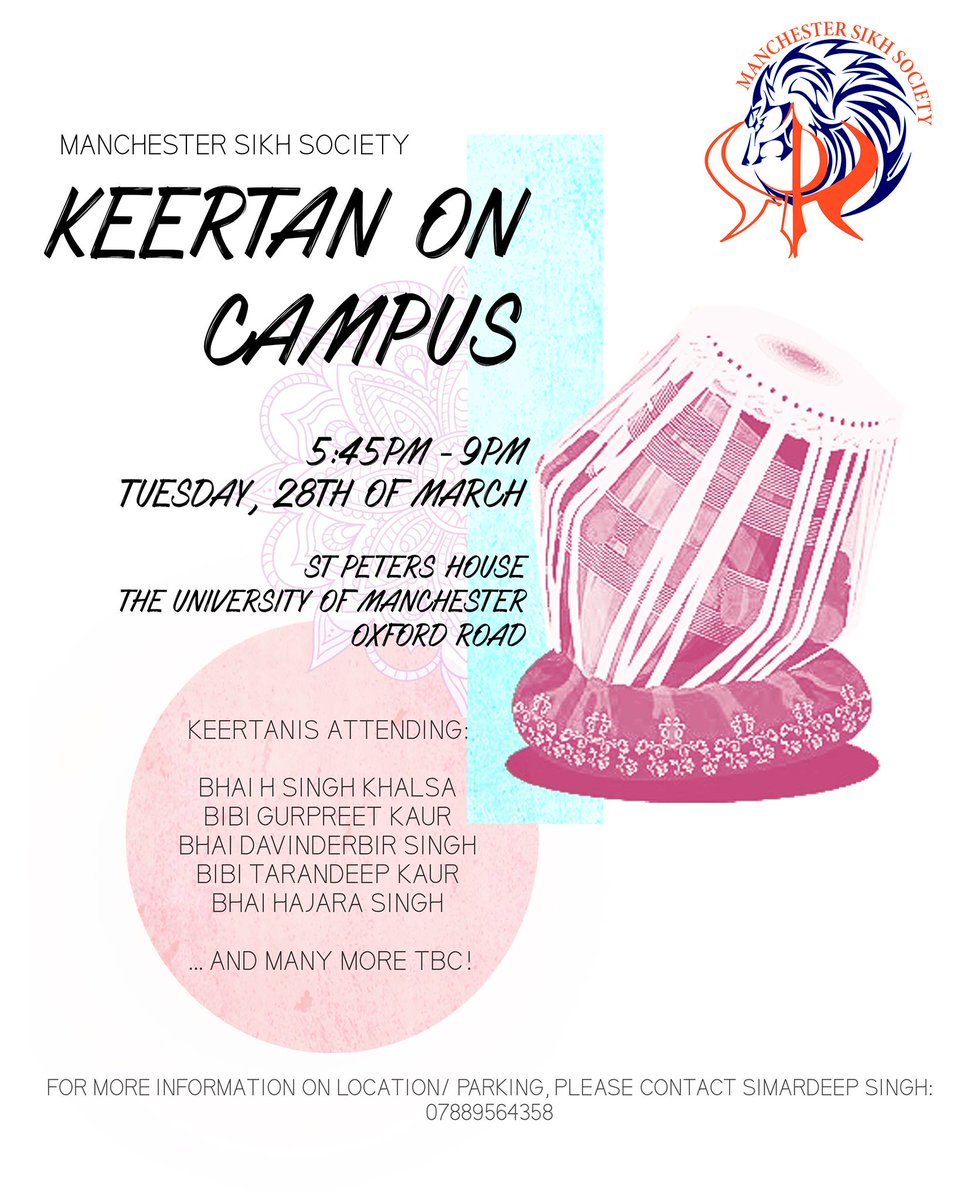 BOSS_Sikhs's tweet photo. @MancSikhSoc Keertan On Campus next Tuesday, 5.45pm onwards. Lots of attendees promised from across the country. Attend &amp; spread the word https://t.co/gli0uYG5ax