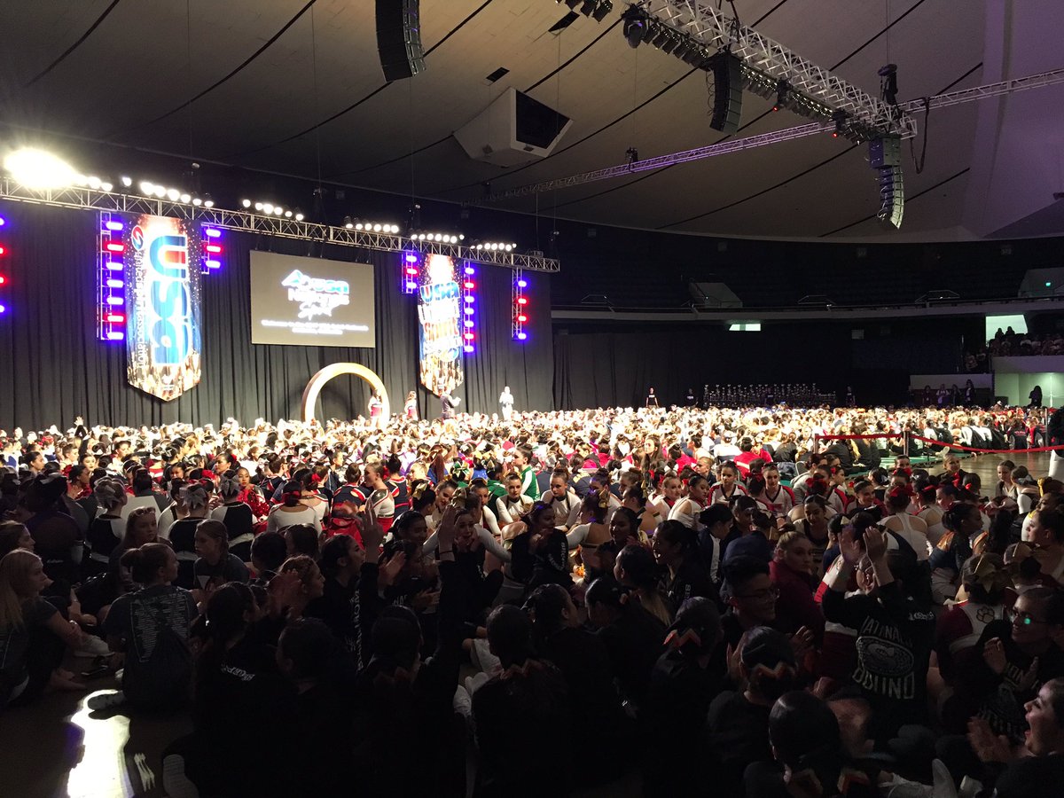 Our hearts are pounding...who is moving on to Finals? We have a packed house. Join the action at tv.varsity.com! #usanationals