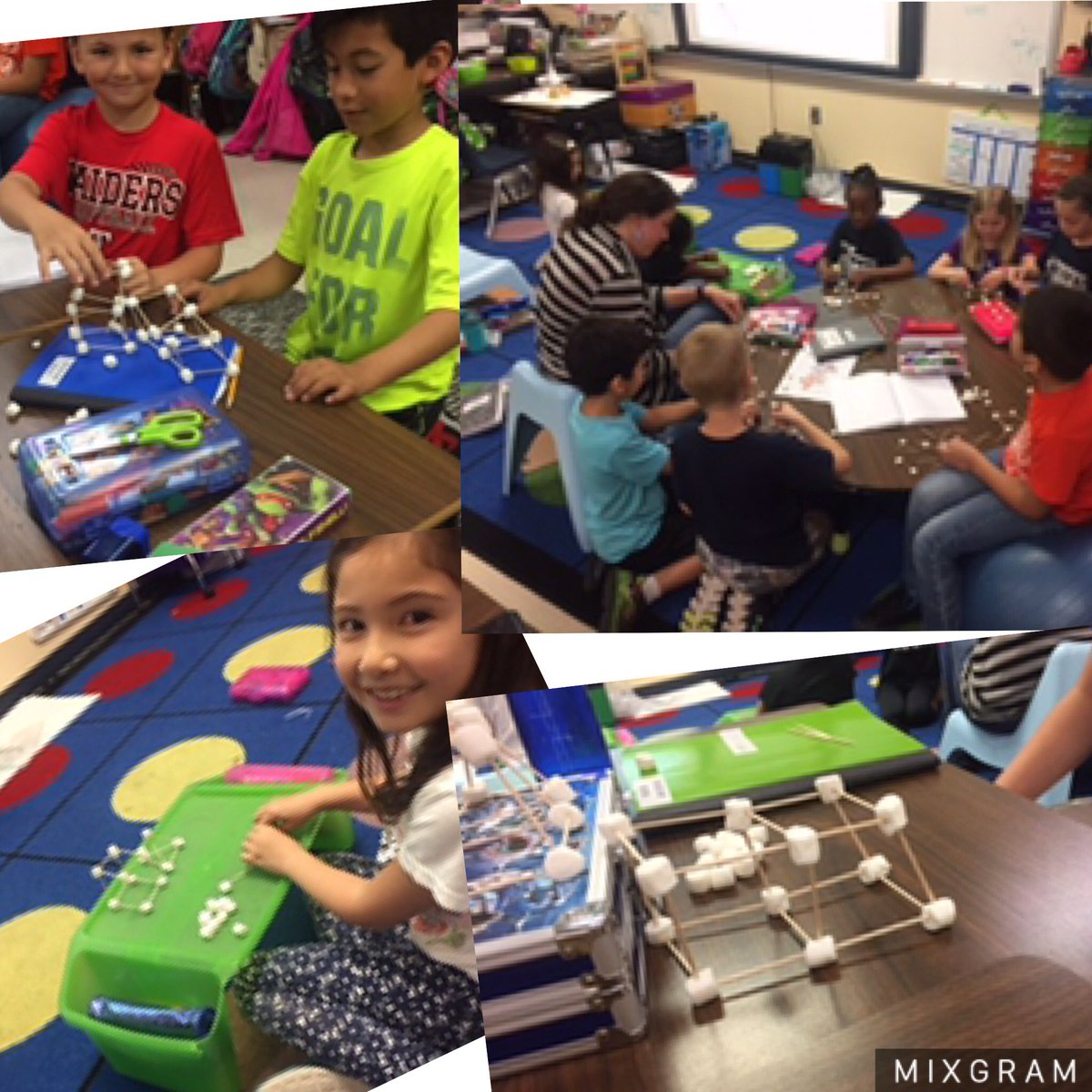 MrsWinkler2016's tweet photo. My fav Lesson to teach so far during student teaching. Building 3D shapes with marshmallows and toothpicks!#hoffmannstrong @NISDHoffmann https://t.co/ScVjbdgXMX