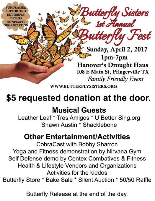 bflysisters's tweet photo. Come out and join us next weekend!!! #nonprofit #austinmusic #austinnonprofit #austincharity #butterfly #butterflysisters https://t.co/5DJocUhwX9