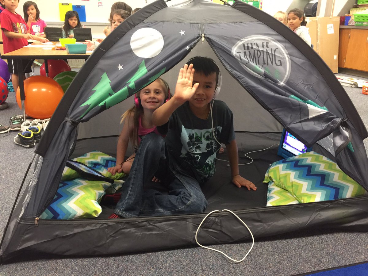 jaimetracey's tweet photo. What makes technology in literacy stations that much more fun? Technology in a tent! @atyler_kinder #webbl https://t.co/c4LhYM8U7e