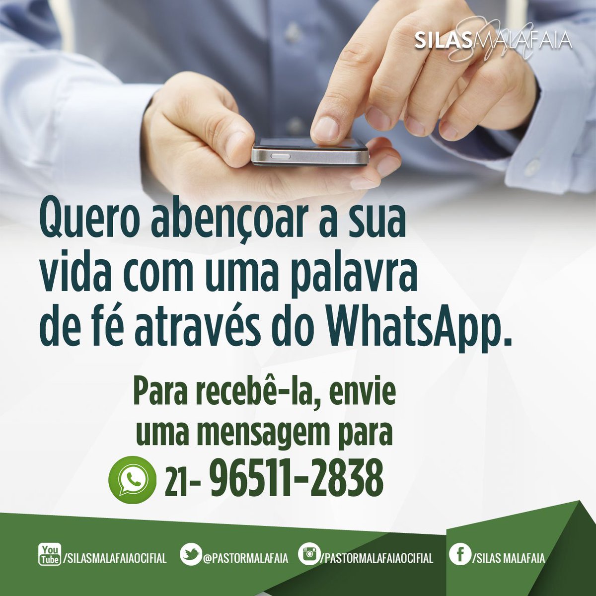 PastorMalafaia's tweet photo. Receba uma mensagem minha em seu WhatsApp. https://t.co/wprYY8tqsb