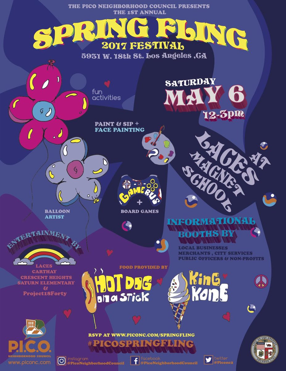 PICONC2's tweet photo. Free food! Free fun! Meet your neighbors at our Spring Fling Festival.
#piconc #springfling #empowerla #neighborhood #community #losangeles https://t.co/2OaFcAjNh1