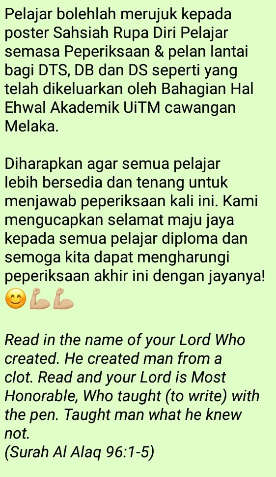 MPPUiTMKAG's tweet photo. Sahsiah rupa diri semasa peperiksaan serta pelan lantai dewan peperiksaan. Take note ya guys😉 https://t.co/EPVypvWn5d
