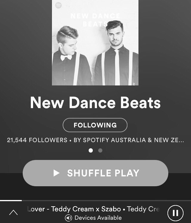 Thanks @SpotifyAU for adding my first single with @itsteddycream and @tmjbowen to this awesome playlist! #lover #newdancebeats