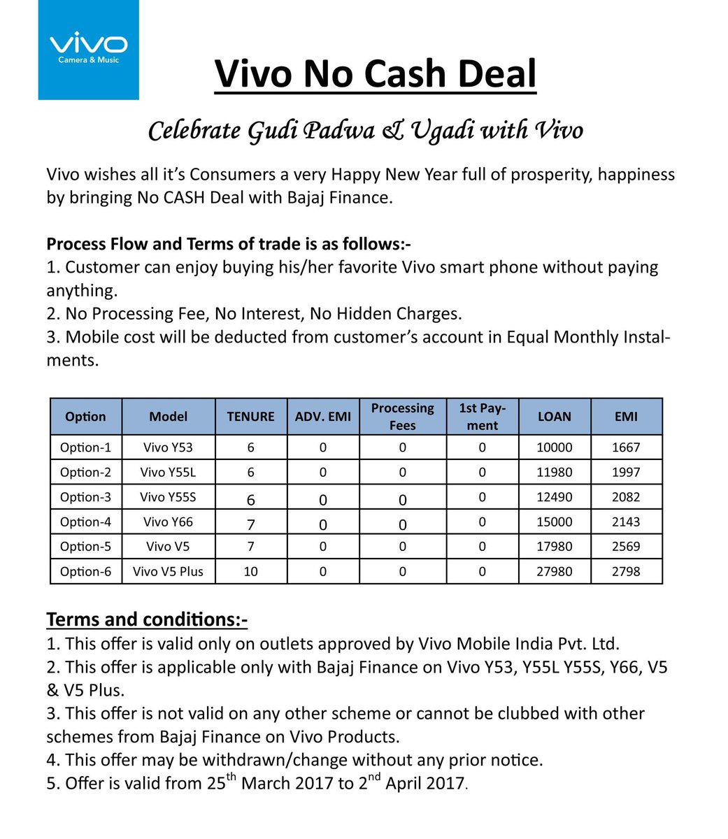 vivotraining's tweet photo. Enjoy freedom of buying ur favorite Vivo Smartphone at
1. 0 down payment
2. 0 processing fees
3. 0 interest on EMI  
#vivoindia
#nocashdeal https://t.co/GrkP6TnCPN