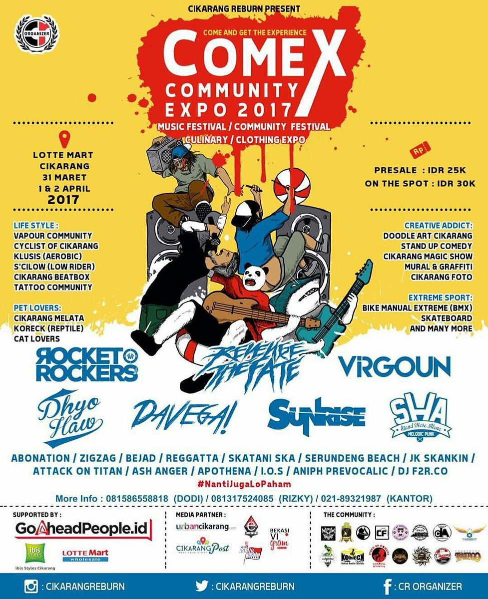 COMEX Community Expo 2017. 31 Maret - 2 April. Expo komunitas, musik, kuliner. Biggest community event. Info:08122345996 <a href="/cikarangreburn/">cikarangreburn</a>