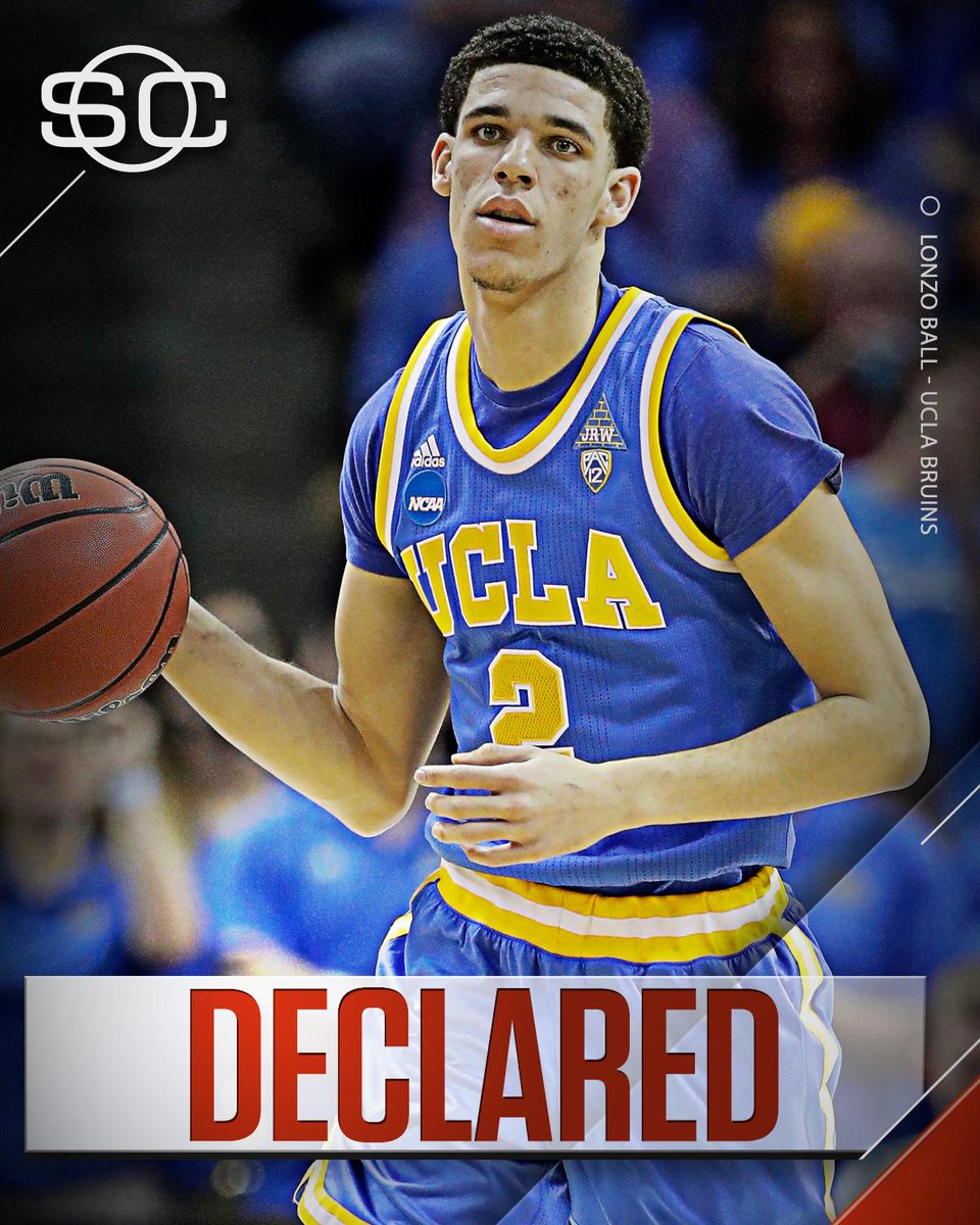 This Just In: Lonzo Ball says he's played his final game for UCLA and will declare for the NBA Draft.