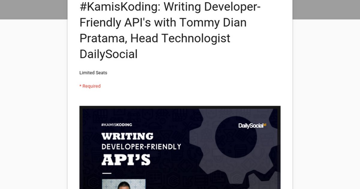 dailysocial's tweet image. Gimana sih API yang developer-friendly? Yuk, langsung cari tahu dari ahlinya, hanya di #KamisKoding GRATIS! dly.social/dskoding