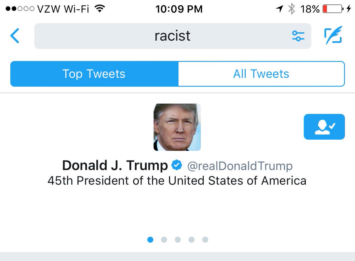 Search leftist Twitter for racist, first result is Donald Trump