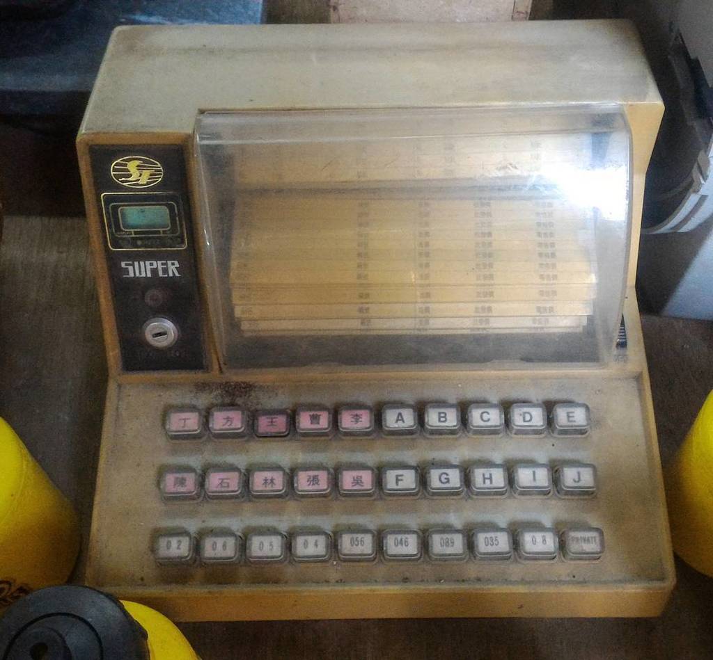 Looks like an old Taiwanese Rolodex. No idea how to use it, I guess those are common surnames on the top left.

#Ta…