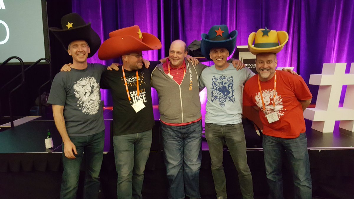 Devoxx's tweet photo. Thanks John Ament for your #Devoxx4kids support! #JavaPosse #hatOwner #DevoxxUs https://t.co/iUZ8QhgArs