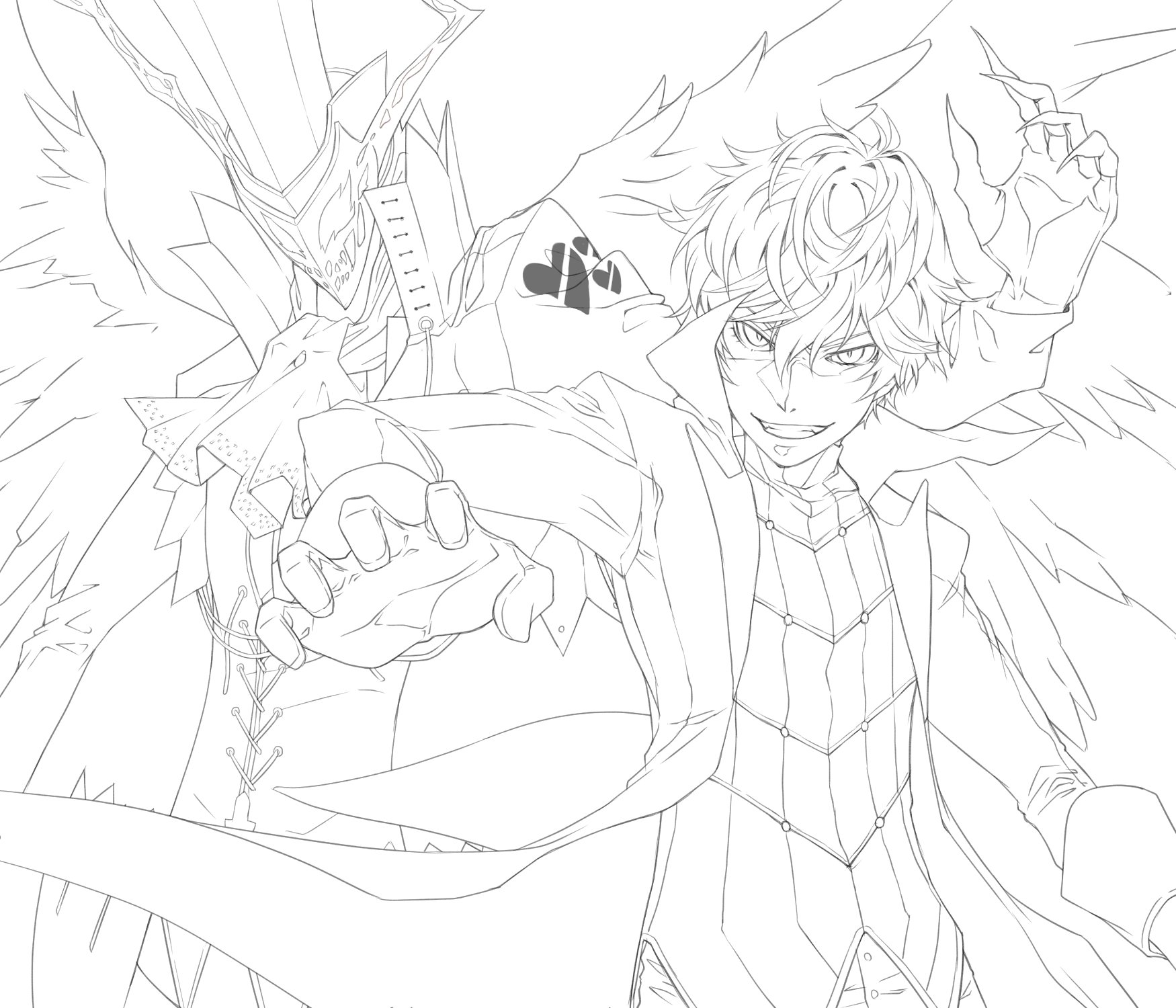 風山ヒエン 今回はめっちゃ面白かったペルソナ５のイラストを頑張ります ごちゃごちゃしてて大変です ごちゃごちゃしてるので 差分投稿します 線画 ペルソナ5 ジョーカー アルセーヌ
