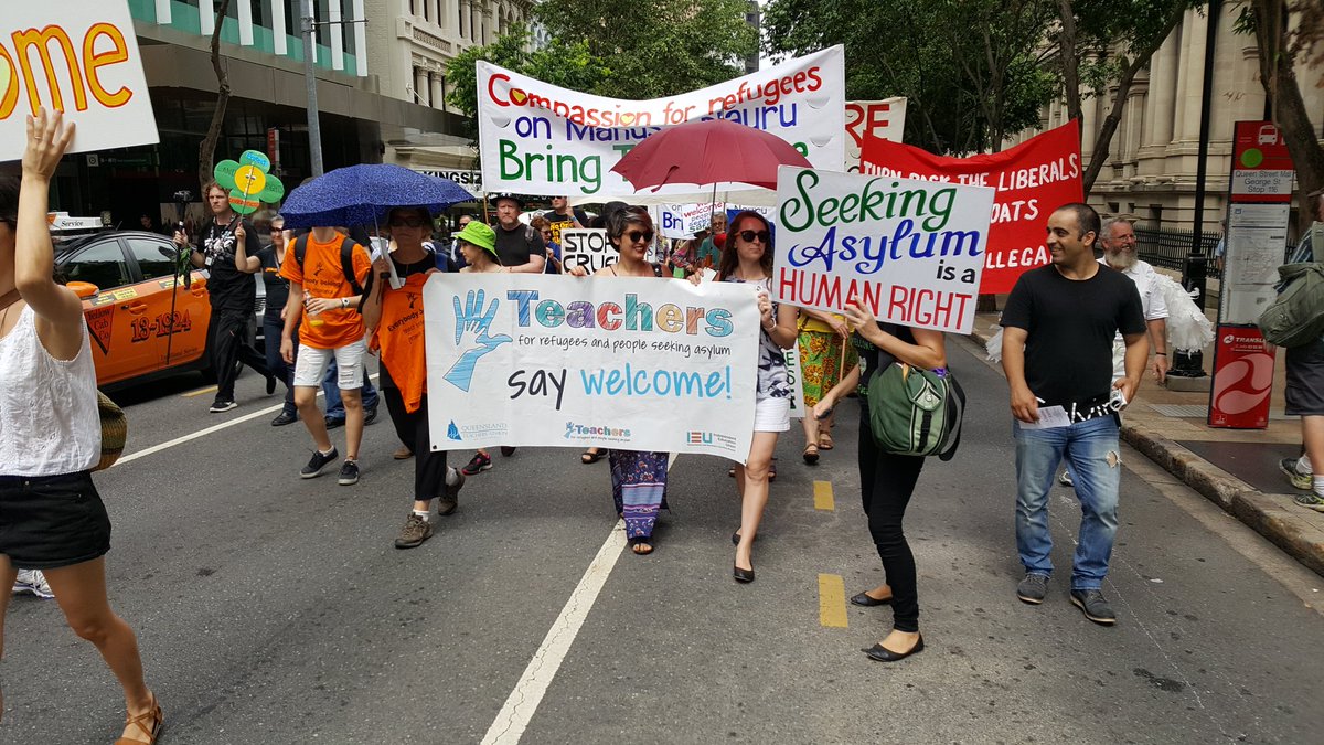 phil_monsour's tweet photo. Teachers for refugees and people seeking asylum at the March in march. #EducationNotDetention. #trapsa https://t.co/473gg79vZc