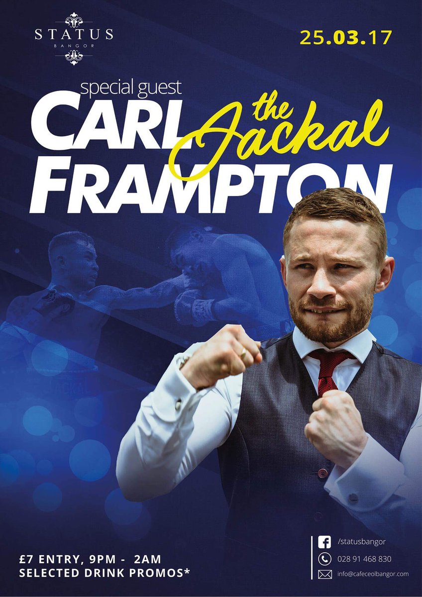 Looking forward to seeing <a href="/RealCFrampton/">Carl Frampton MBE</a> tonight in Bangor 🙌👊