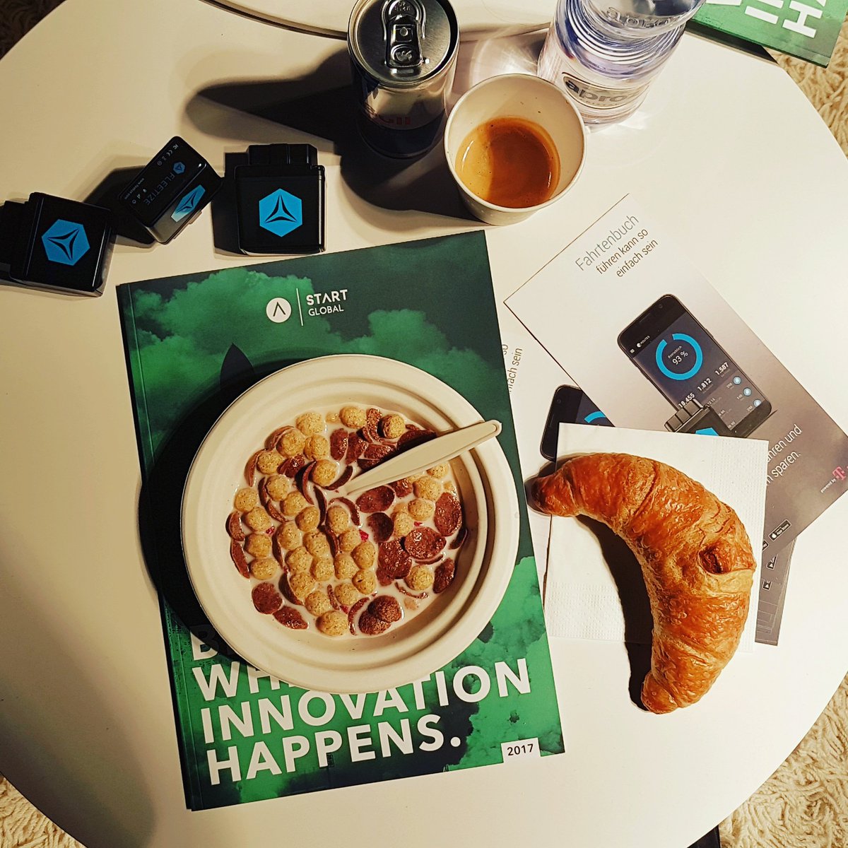 Fleetize's tweet photo. #breakfast #goodmorning #saturday #switzerland #startsummit #Fleetize #cereals #espresso #nespresso #redbull #fair #startglobal #croisant https://t.co/PIpBqHajxZ