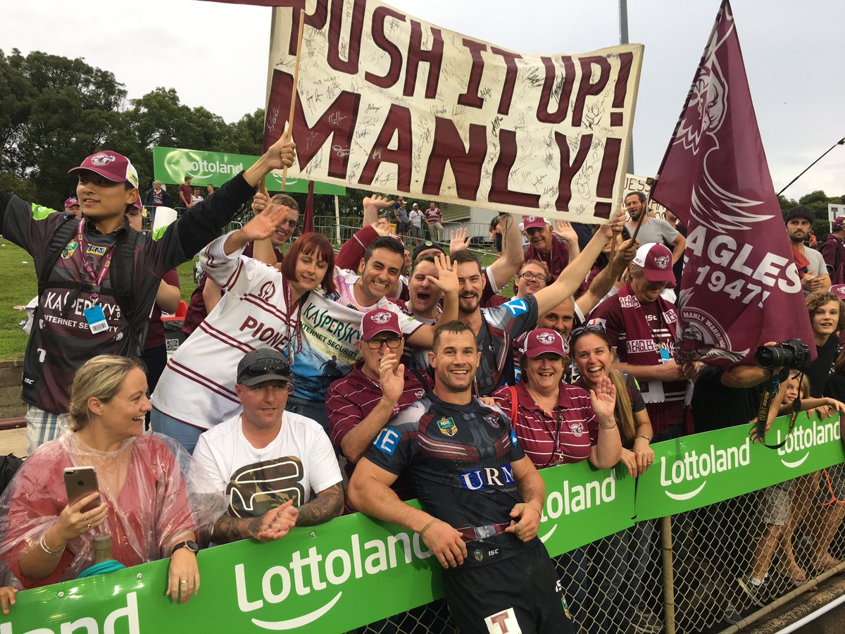 SeaEagles's tweet photo. Job done...time to enjoy with the fans. We love this sign. @_BrentonJames https://t.co/YVaKcTswnd
