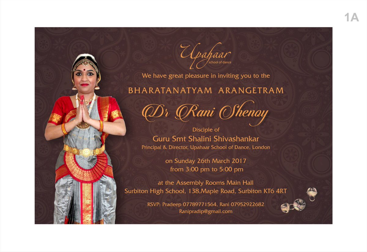 upahaarschool's tweet photo. Upahaar presents Bharatanatyam Arangetram of Rani Shenoy- tomorrow March 26th at KT6 4RT 3pm-5pm https://t.co/Go5U0rS6Ij