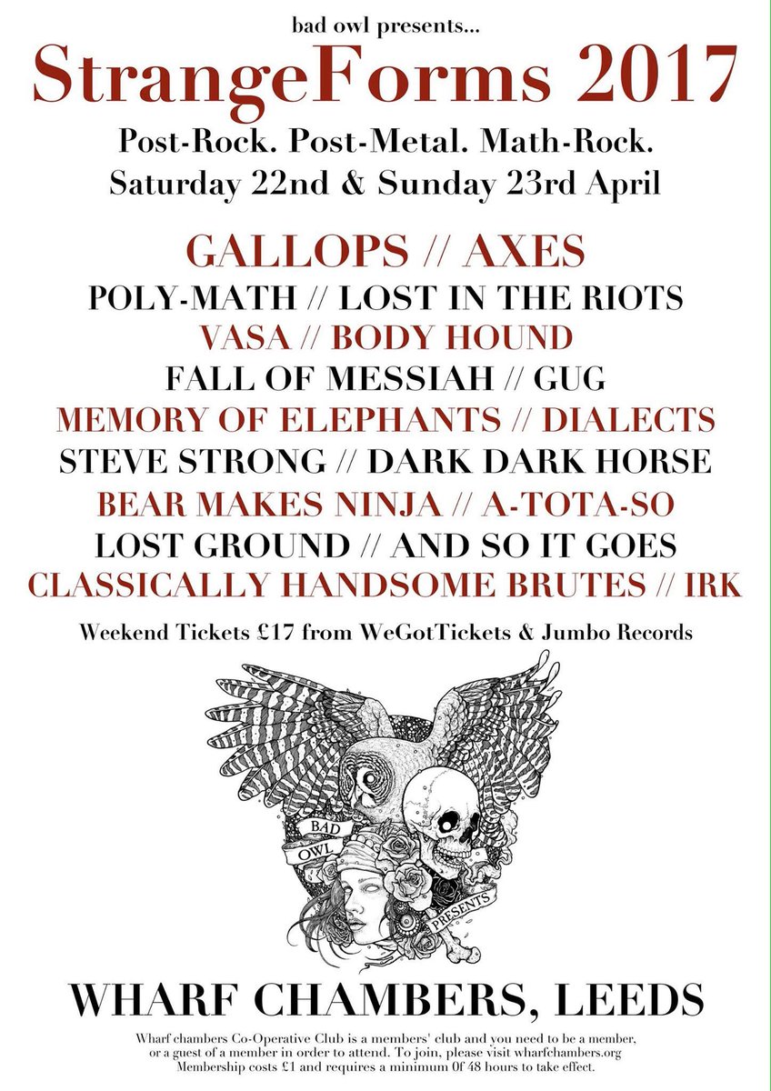 Bad Owl (@badowlpresents) on Twitter photo Four weeks today at <a href="/WharfChambersCC/">Wharf Chambers</a> - StrangeForms Festival! #PostRock #PostMetal #MathRock #NoiseRock facebook.com/events/6653067… Four weeks today at <a href="/WharfChambersCC/">Wharf Chambers</a> - StrangeForms Festival! #PostRock #PostMetal #MathRock #NoiseRock facebook.com/events/6653067…