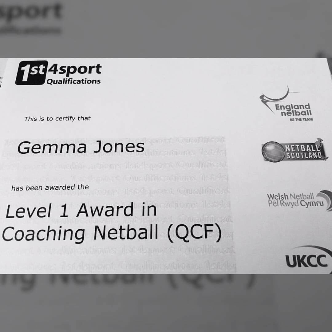 Massive well done to one of our coaches Gemma on receiving your level 1 certificate☺ #rhydjuniors #progressioniskey #rctsport #welshnetball